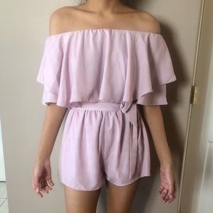 Flirty off the shoulder romper w/ ruffles!